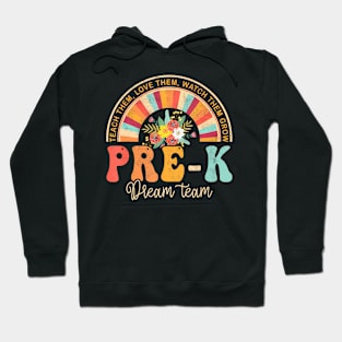 First Day Pre-K Team Teacher Kids 60s 70s Retro Hoodie